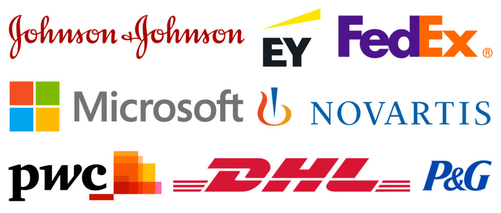 Johnson & Johnson, EY, FedEx, Microsoft, Novartis, PWC, DHL, and P&G.